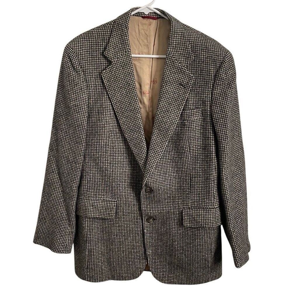 Vtg Jos A Bank Mens Camel Hair Blazer 40S Black Houndstooth Heritage Classic